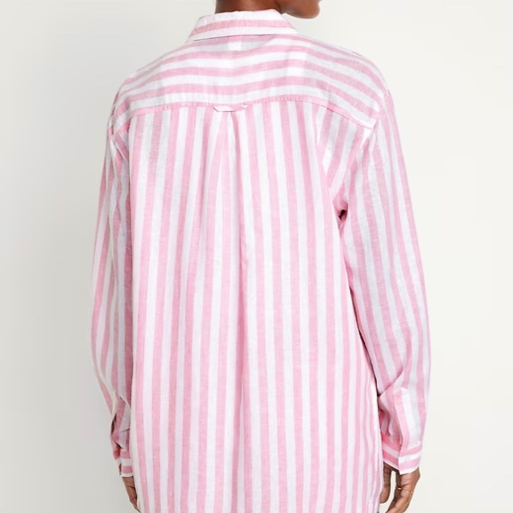 OLD NAVY - linen blend stripe boyfriend shirt - Pink